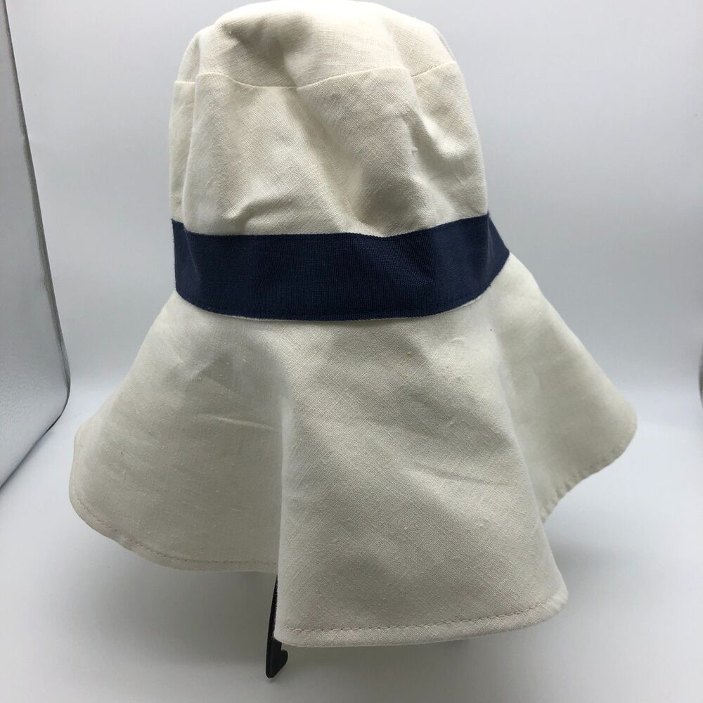 J Peterman Company Sun Hat Womens White/Crem Blue Ribbon Floppy Beach Cruise - Picture 5 of 7